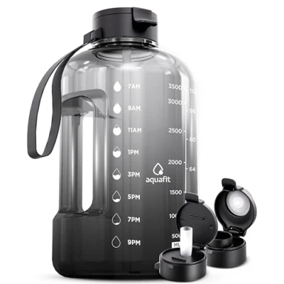 Image of AQUAFIT 4 Litre Water Bottle with Straw 4L Time Marker One Gallon Big Large For Gym Gray Fade