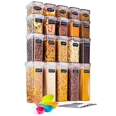 Image of nuovva Airtight Food Storage Container Set 20pcs Kitchen &amp; Pantry Organiser and Plastic Cereal Containers with Lid Jars Measuring Spoons, Marker Labels