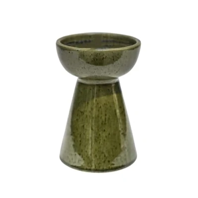 Image of Ivyline Bowen Pillar Candle Holder in Moss with Stable Base Modern Elegant Home Decoration H14 x D9 cm