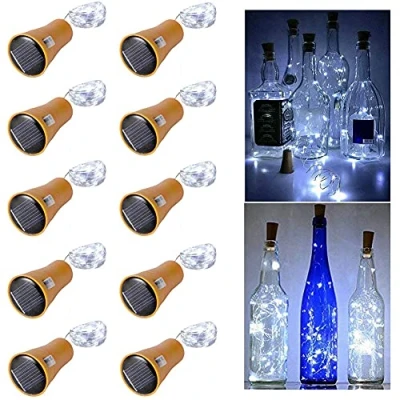 Image of Toifucos Solar Wine Bottle Lights, 10 Pack 20LEDs 2M Copper Cork Shaped Lights Fairy Mini String for Indoor Outdoor DIY, Party, Wedding, Christmas Decor (White)