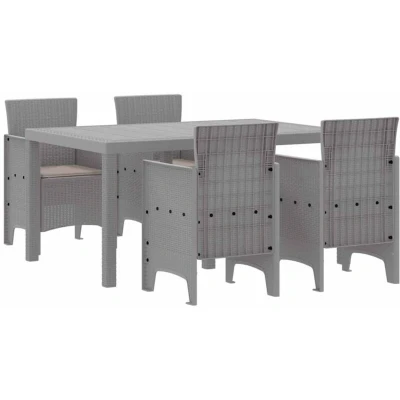 Image of vidaXL 5 Piece Garden Dining Set with Cushions Light Grey Poly Rattan