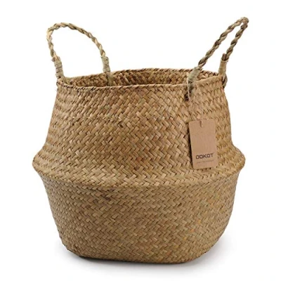 Image of DOKOT Natural Seagrass Belly Basket with Handles, Large Storage Laundry (Natural)