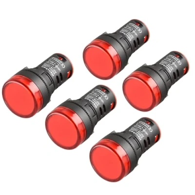 Image of Heschen 22mm LED Indicator Pilot Light, AD16 22D/S, 12VDC 20mA, Red Light Colour, 5Pack
