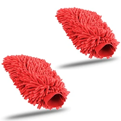 Image of KUNSTIFY Wash Mitt Car Accessories Microfibre Cloths Cleaning Set Cloth Care Polish Nano Fibre Cockpit Drying (2 x Red)