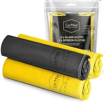 Image of CarMax® Glass and Touchscreen Cloths, Two Lint Free, High Performing Cleaning Cloths for Mirrors, One Super Soft Suede Finish Microfibre Touchscreens, Gloss interior elements.