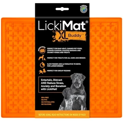 Image of LickiMat X Large Buddy, Dog Feeding Mat for Boredom and Anxiety Relief, Ideal Food, Treats, Yoghurt or Peanut Butter, Fun Alternative to a Slow Feeder Bowl, Perfect Breeds, Orange