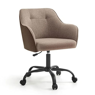 Image of SONGMICS Office Chair, Swivel Desk Makeup Vanity Adjustable Height, Armrests, 110 kg Load, Cotton Linen Fabric, Home Office, Study, Bedroom, Light Brown and Dark OBG019K11