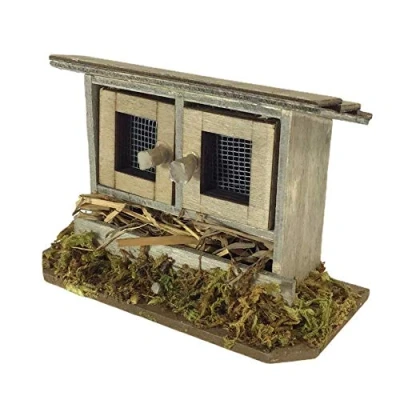 Image of Melody Jane Dolls House Wooden Rabbit Hutch with Hay Miniature Garden Pet Accessory 1:12