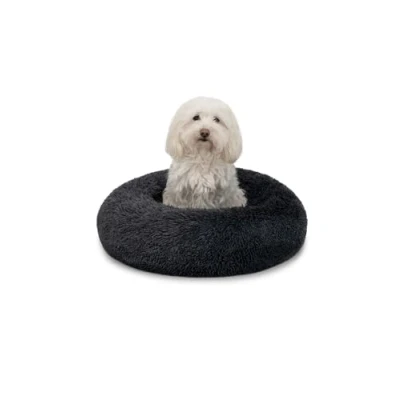 Image of Round dog bed sofa donut cat pet cushion Ø 50 cm outer diameter dark grey
