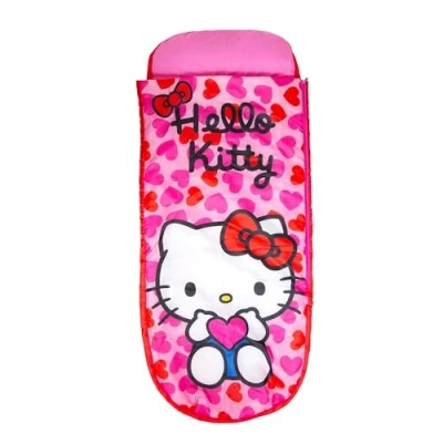 Image of Character World Official Hello Kitty ReadyBed Kids Airbed and Sleeping Bag in One Inflatable Mattress with Pump, Red Pink Cat Design for Sleepovers Camping