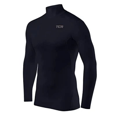 Image of TCA Men&#039;s HyperFusion Compression Base Layer Top Long Sleeve Under Shirt Mock Neck Navy Blazer Mock, L