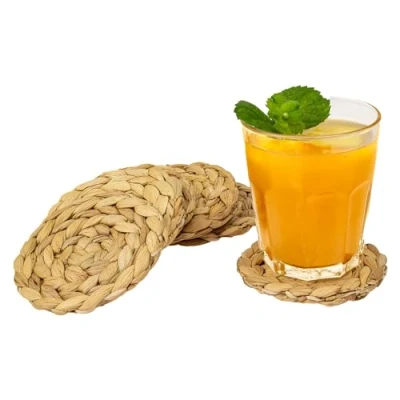 Image of HMF Round Water Hyacinth Braided Drink Coasters, Set of 6, 10 cm