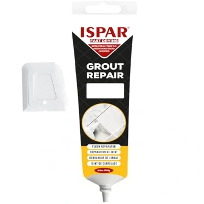 Image of Ispar Tile Grout, 250 g White Grout Reviver, Fast Drying Premixed Repair Kit with Spatula, Ideal for Bathroom, Kitchen &amp; Floor Tiles Renewal