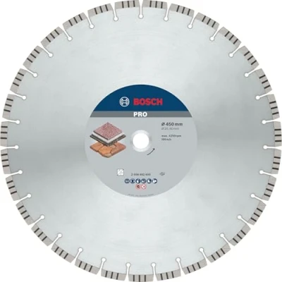 Image of Bosch 1x PRO Stone Diamond Cutting Disc for Bore 25.4 and Table Petrol Saws (for Soft stone, Hard Ø 450 mm, Professional Accessory Circular Saw, Saw)