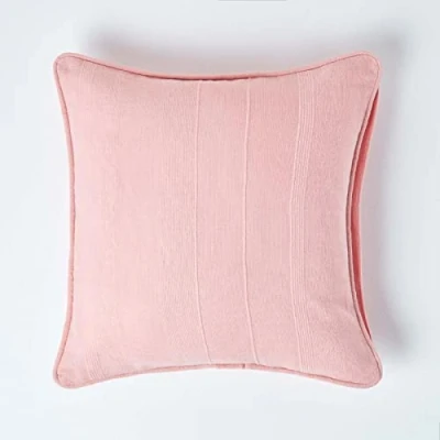 Image of Cotton Rajput Ribbed Pink Cushion Cover, 45 x cm Homescapes