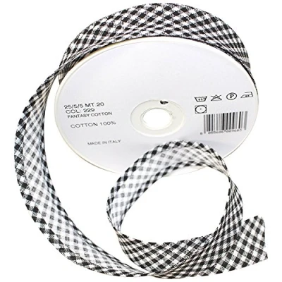 Image of Inastri 25/5/5 mm Cotton Bias Binding &#039;Gingham&#039;, Black