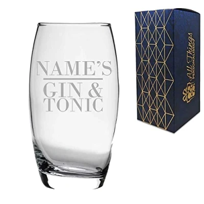 Image of Personalised Engraved Novelty Tondo Hiball Tumbler Name&#039;s Gin and Tonic Gift Boxed, Curved Hiball, in The UK, for Her, Holds Up to 510ml/17oz