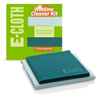 Image of E Cloth Window Cleaner Kit and Glass Cleaning Cloth, Streak free Windows with just Water, Microfiber Towel for Windows, Car Windscreen, Mirrors Green
