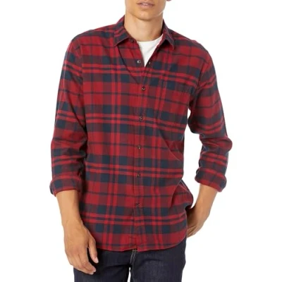 Image of Amazon Essentials Men&#039;s Long Sleeve Flannel Shirt (Available in Big &amp; Tall), Red Plaid, L