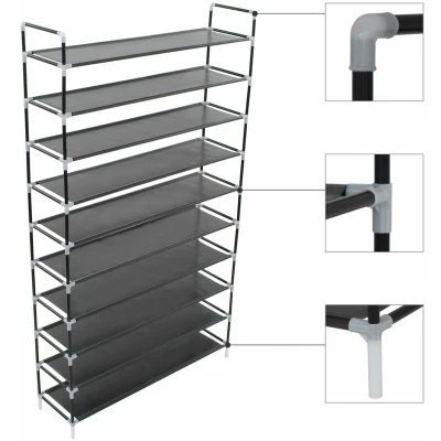 Image of vidaXL Shoe Rack with 10 Shelves Metal and Non woven Fabric Black