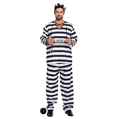 Image of Adults Black &amp; White Male Prisoner Convict Fancy Dress Costume[Standard]