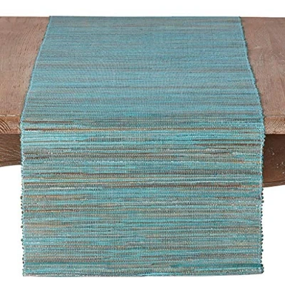 Image of SARO LIFESTYLE 217.TQ1672B Melaya Collection Shimmering Woven Nubby Water Hyacinth Table Runner, 100%, Turquoise