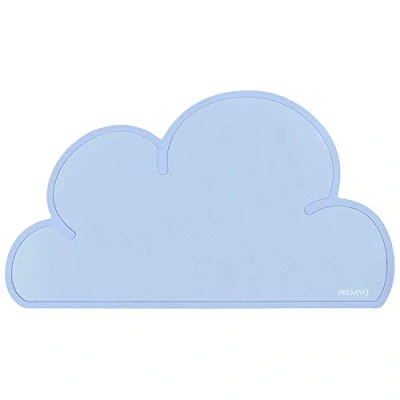 Image of PREMYO Silicone Placemat Table Mat Pad Ideal for Dining Kids Easy to Wipe Clean Waterproof Heat and Stain Resistant Cloud Shape Blue