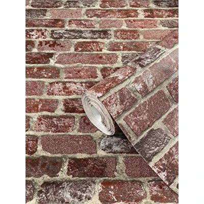 Image of Marburg Stone Wallpaper 3D red Brick Effect Pattern Rustic for Bedroom Living Room or Kitchen 10.05 x 0.53m