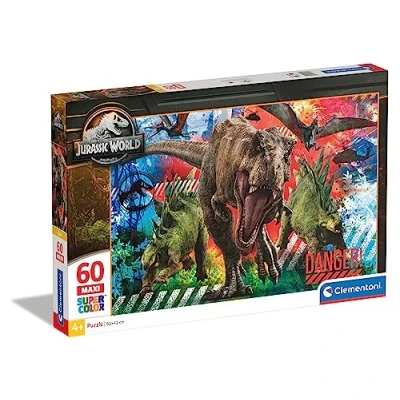 Image of Clementoni 26456 Supercolor puzzle Jurassic World 60 maxi pieces Made in Italy jigsaw children age 4 years plus