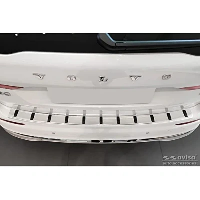 Image of Avisa Stainless Steel Rear bumper protector compatible with Volvo XC60 II 2017 2021 &amp; Facelift (incl. R Design) &#039;STRONG EDITION&#039;, Silver