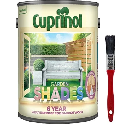 Image of New 2018 Improved Formula Cuprinol Garden Shades Fresh Rosemary 5L. Now Offers 6 Year Wood Weather Protection. Includes PSP Touch up Care Brush.