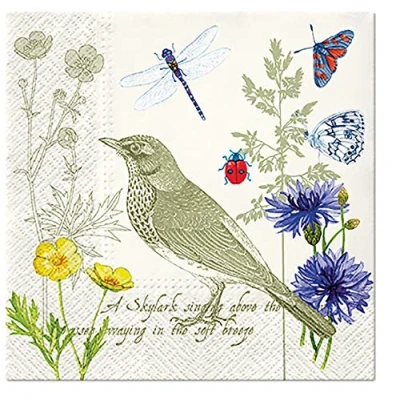 Image of 3Ply Flowery Tissue Paper Napkins Serviettes 33cm x Pack of 20 (Summer Letter)