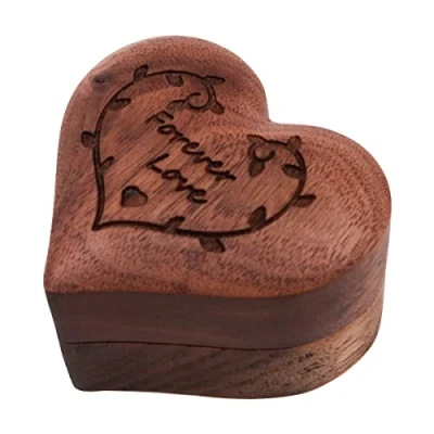 Image of WANGCL Individual heart shaped Ring Box for Wedding Ceremony Walnut OrganiserJewellery Storage Engagement Birthday Gift