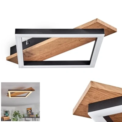 Image of hofstein Cascada LED Ceiling Light, Modern lamp Made of Metal/MDF/Plastic in Black/Wood Look/White, 1 12 watts, 1350 lumens, 3000 Kelvin