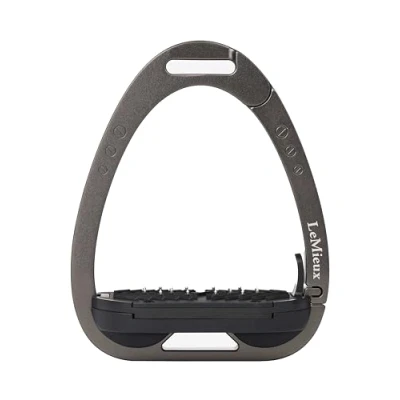 Image of LeMieux Vector Control Stirrup New Generation Spring Loaded Hinged Arm Cross Track Grip Surface Carbon