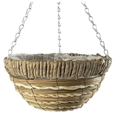 Image of Siam Express Emma Hanging/Wall Baskets with Liner Round/Cone Shaped Indoor Outdoor Garden Planter Weave Rattan Wicker (2 x 12 Hanging Basket Round WIC503)