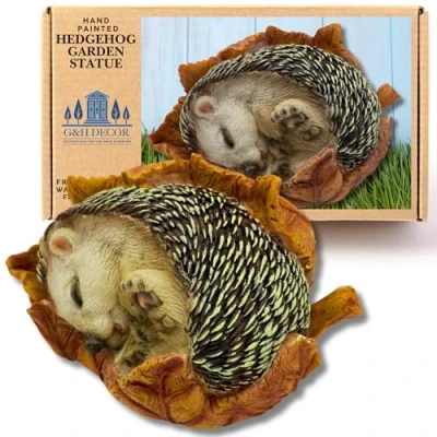 Image of G&amp;H Decor Animal Garden Ornaments Realistic Cute 14cm Hedgehog Sleeping Statue Hand Painted Figurine Sculpture Intricate Detail for Indoor or Outdoor Use Weather Resistant Gifts