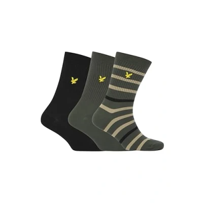 Image of Lyle &amp; Scott Men&#039;s Sports Socks Fabian 3 Pairs Multipack UK 7 11 Assorted Colours (Stripe/Climbing Ivy/Black)