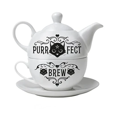 Image of Alchemy Purrfect Brew Tea for One Set Mug White 15.5x14.5cm