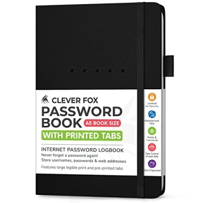 Image of Clever Fox Password Book Medium Internet Address &amp; Journal Organizer Computer Website Log In Keeper Notebook (Black)