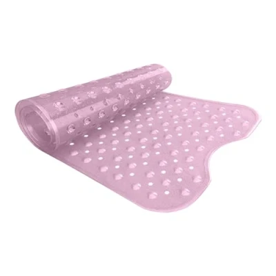 Image of VELVETIO Bathtub Mat Non Slip 100x40cm Extra Long Shower Mats Anti Mould, Bath with Suction Cups and Drain Holes, Machine Washable, Pink
