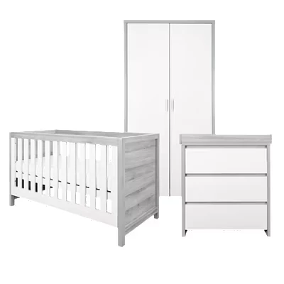 Image of Tutti Bambini Modena 3 Piece Nursery Furniture Set in 1 Baby Cot Bed, Changing Table with Drawers, Wardrobe for Storage,