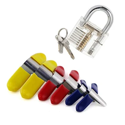 Image of Loboo Idea Transparent Practice Padlock and 6pcs Shim Set for Lockpicking, Beginner Pro Locksmiths