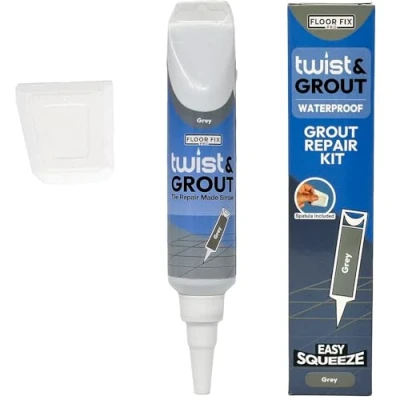 Image of Floor Fix Pro Twist &amp; Grout reviver 250ml GRAY Tile Adhesive, Renews Fills Tube, Fast Drying Repair Kit, Whitener, Cleaner,Restore and Renew Pre Mixed Grout.