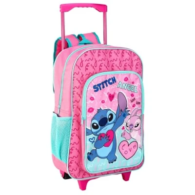 Image of Stitch Deluxe Trolley Backpack Childrens Travel Bag Kids Girls Character Luggage Carrier Suitcase Cabin with Side Mesh Pockets Lilo