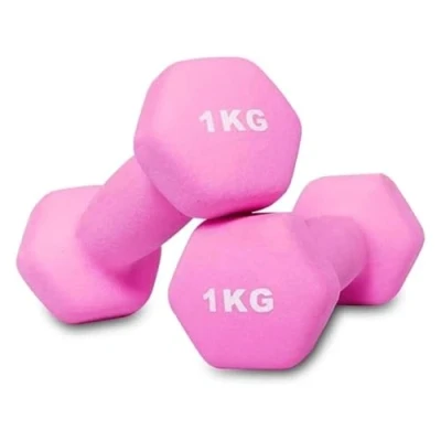 Image of Neoprene Dumbbells Weights Iron Hand Pair Aerobic Workout Fitness Home Gym Comfortable To Hold and Soft on Floors Excellent Accessories For Toning Strength Workouts (Pink, 1kg Pair)