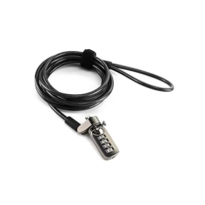 Image of QWORK® Laptop Lock with T Bar Locking Mechanism 4 Digit Password Protection and 2m High Hardness Cut Resistant Steel Cable, Protect Your PC/Laptop Projectors