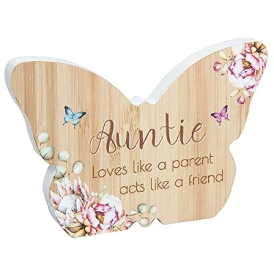 Image of Joe Davies Auntie Gift Colourful Butterfly wooden plaque with sentiment