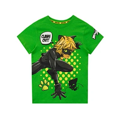 Image of Miraculous Boys Cat Noir T Shirt Green Age 9 to 10 Years