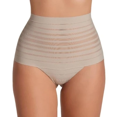 Image of Leonisa Men&#039;s Sexy High Waist Rear Enhancing Thong Panty, Beige, L
